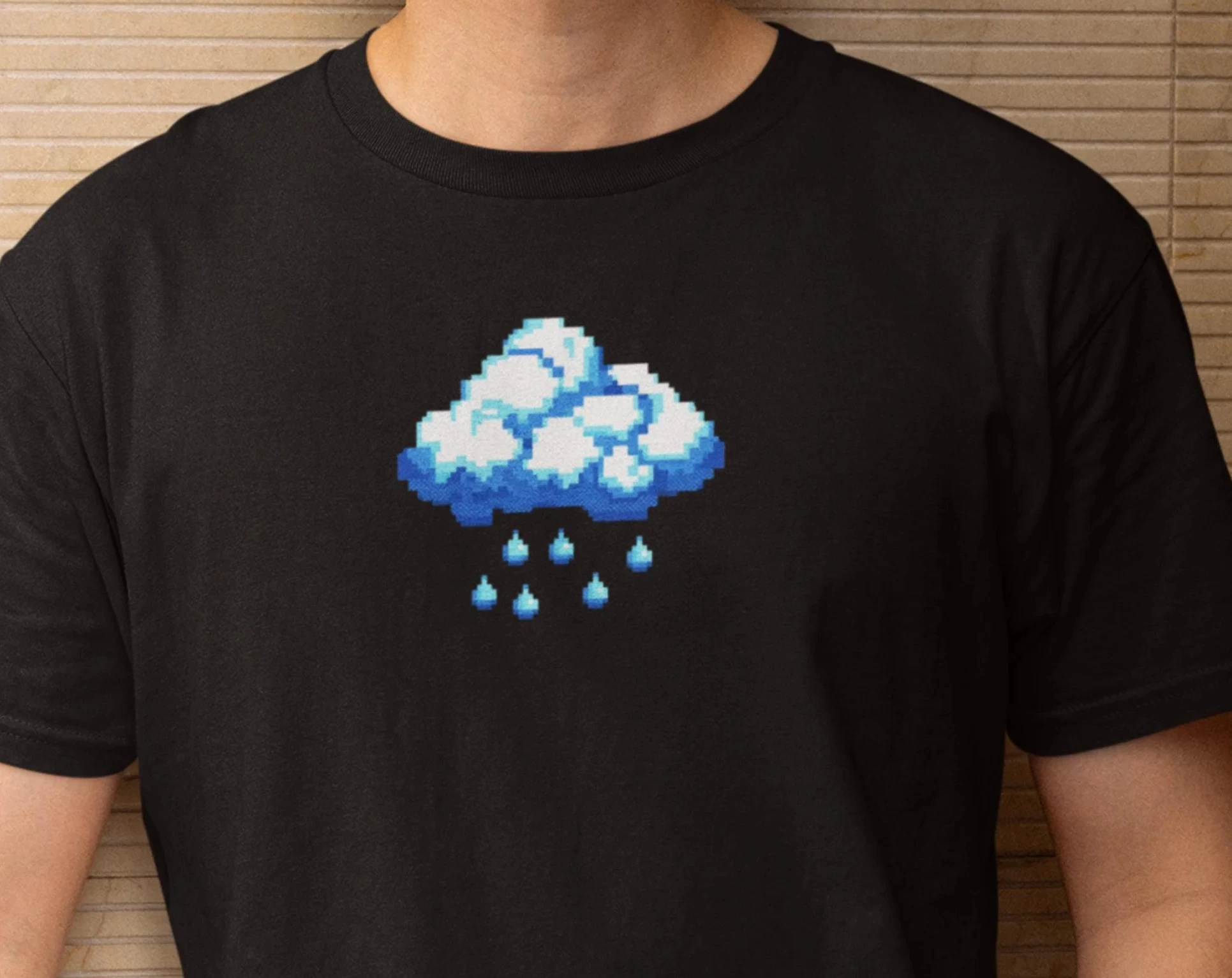 Retro Gaming Icons - Pixel Art Cloud Rain T-Shirt Retro