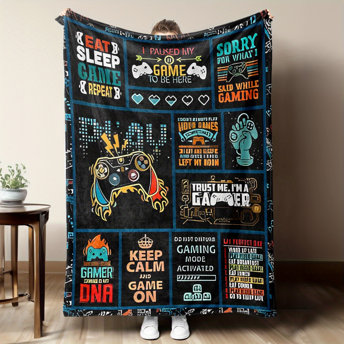 Retro Gaming Icons - Flannel Blanket Video Game Theme with